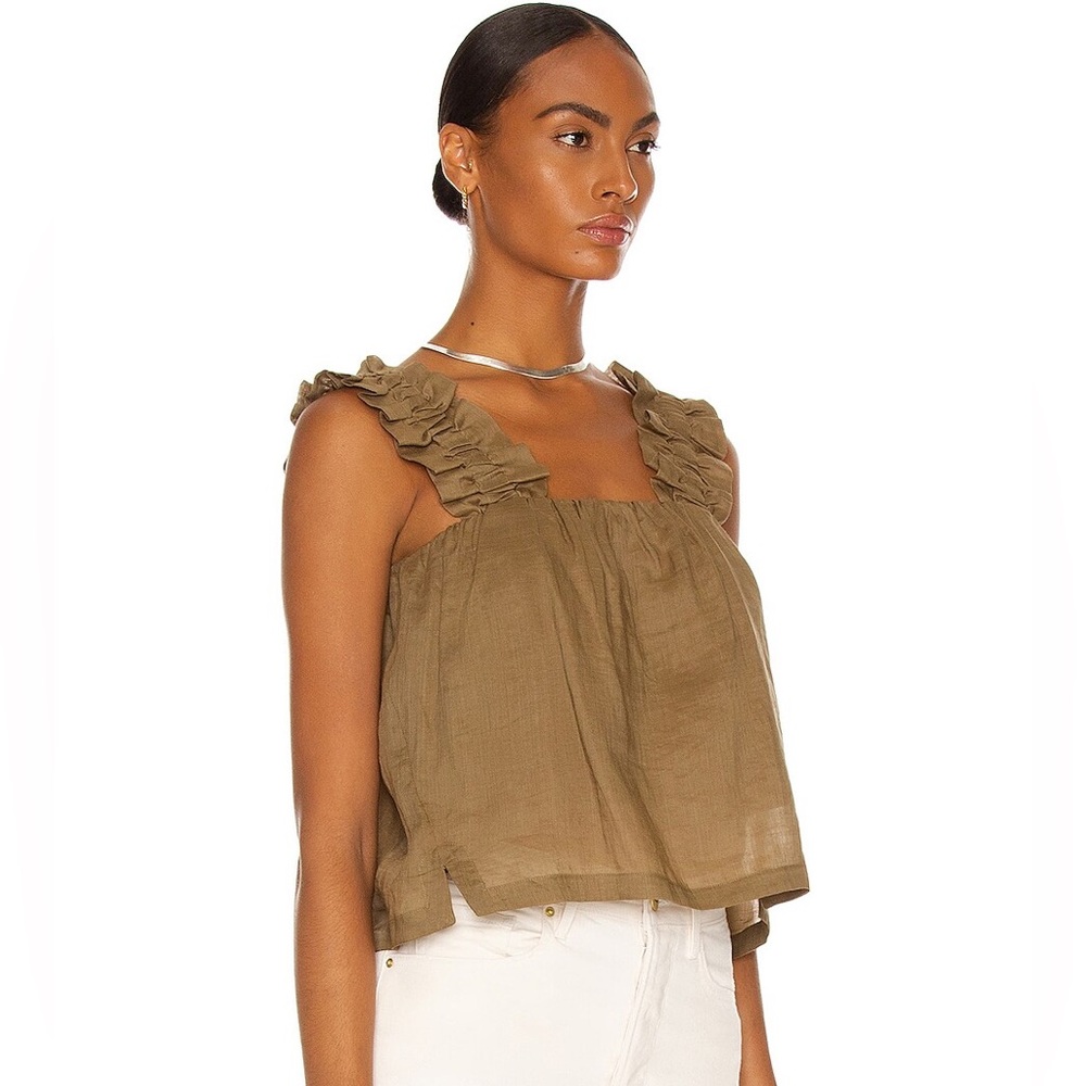 FRAME | Ruffle Strap Tank Small | Moss